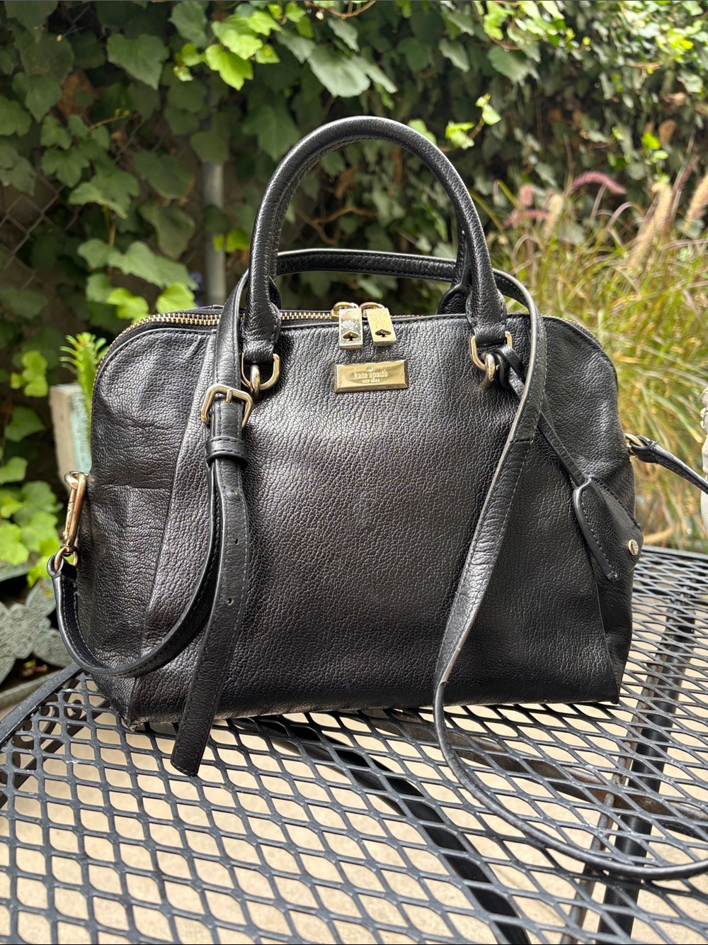 Kate Spade Black Pebbled Leather Satchel with Gold Hardware